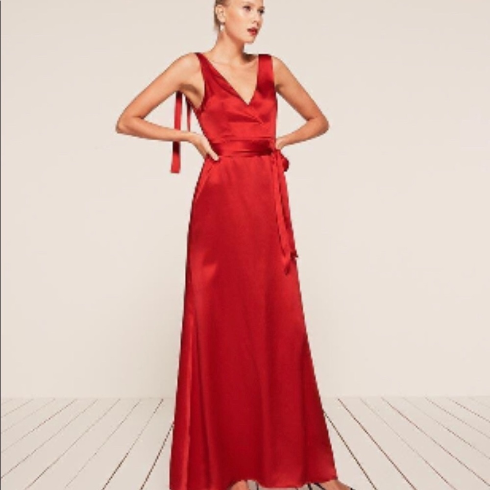 Reformation Red Sleeveless V-Neck Gown for Weddings